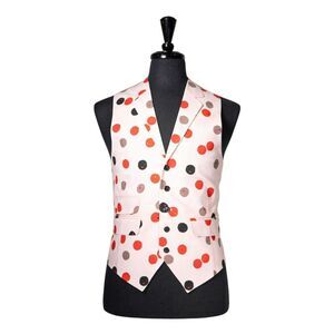 Mens Vest 40R Polka Dot Ivory Orange Black Cotton Waistcoat Formal Wedding Party